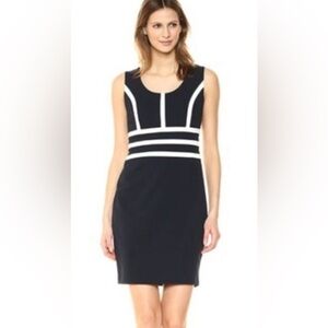 Tommy Hilfiger Sleeveless Navy Blue/ White Stiped Waist Sheath Women's d…